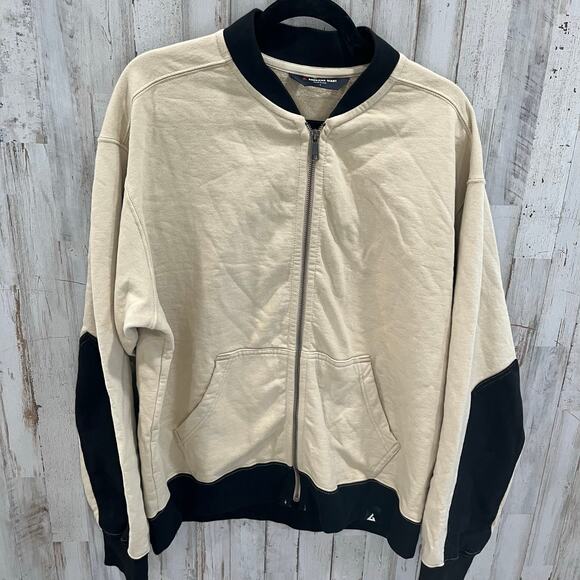 American Giant Fleece Bomber Khaki With Black $168 Luxe Cotton Mens Large - Picture 1 of 6